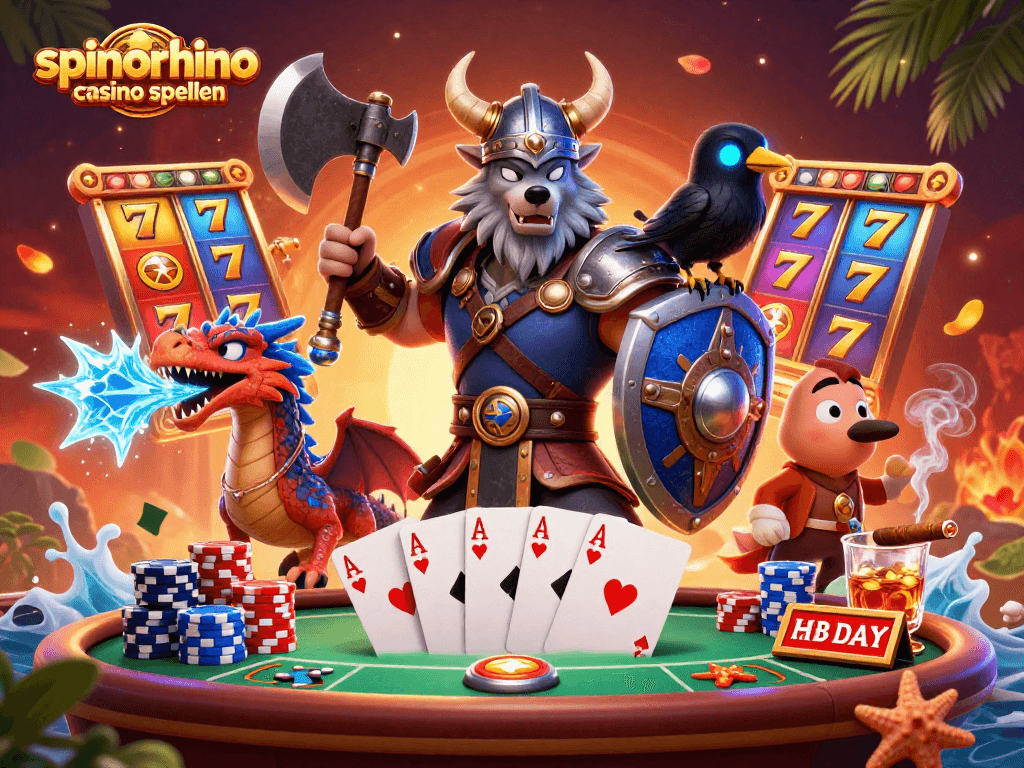 Spelen in het SpinoRhino casino spellen met een Viking wolf, draak en raven vol actie.