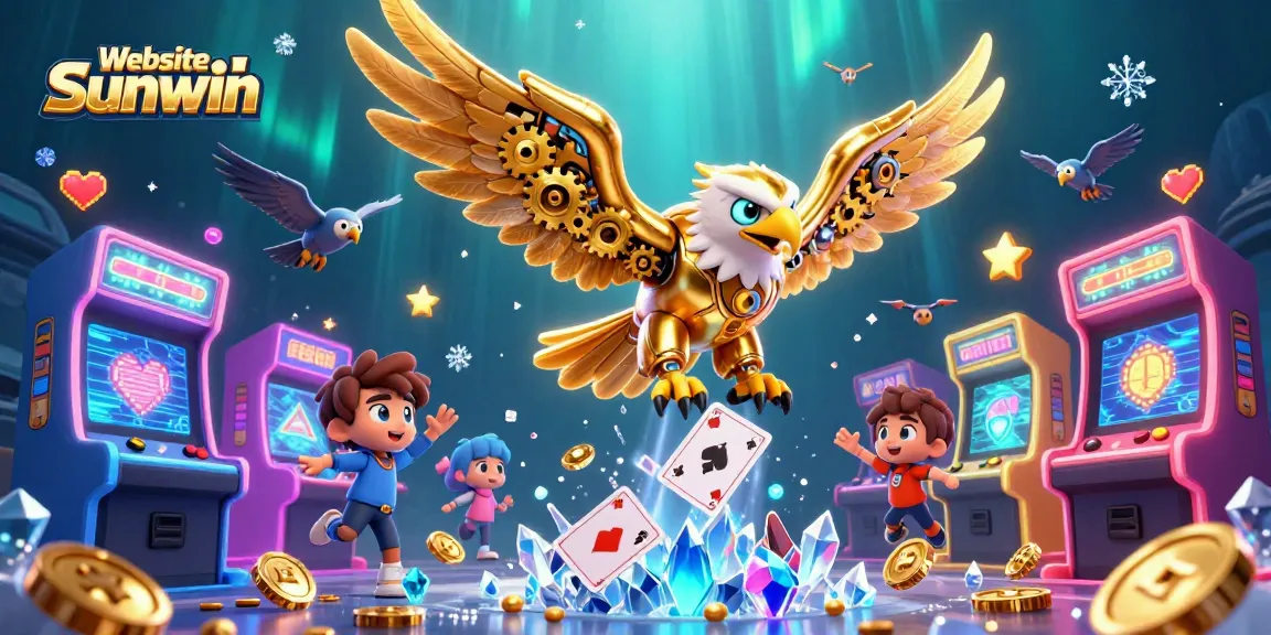 Engage in thrilling gaming at Website Sunwin with a vibrant casino-inspired 3D illustration featuring a cybernetic eagle.